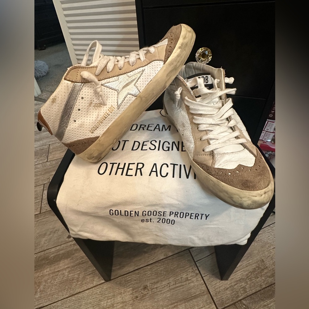 Golden Goose Beige, White & Taupe Midstar sneakers 37